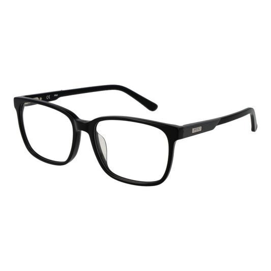 Fila Black Cellulose Acetate Glasses (Frames) for men, featuring full-rim rectangle design in black cellulose acetate with demo lenses.