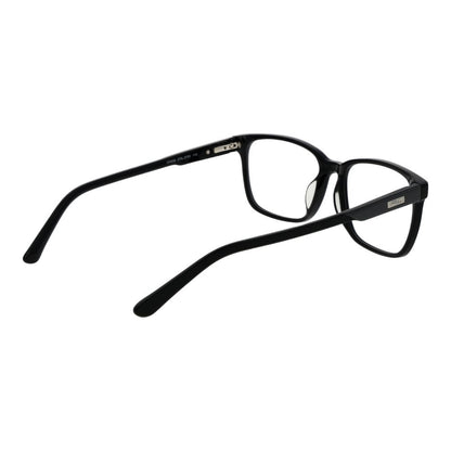 Fila Black Cellulose Acetate Glasses (Frames), full-rim, for men, with demo plastic lenses and spring hinge, rectangle style, black color.