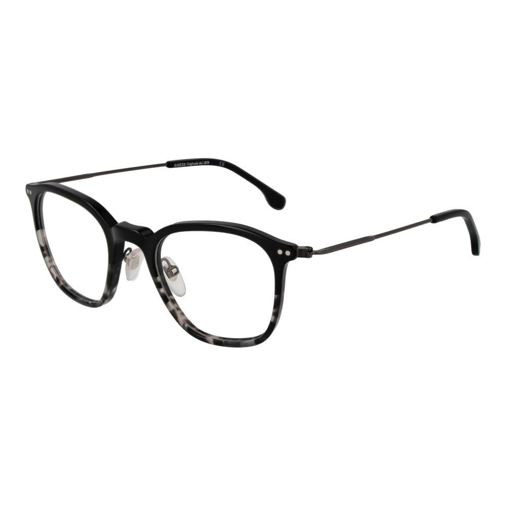 Lozza Black Metal Glasses (Frames), unisex full-rim square style with black metal frame, demo lenses, includes branded case, size 48-21-140.