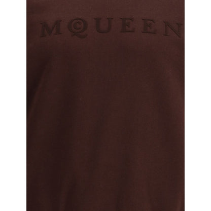 Close-up of Alexander McQueen Brown Cotton Sweatshirt with tonal flocked logo on chest, ideal for a casual yet polished look.