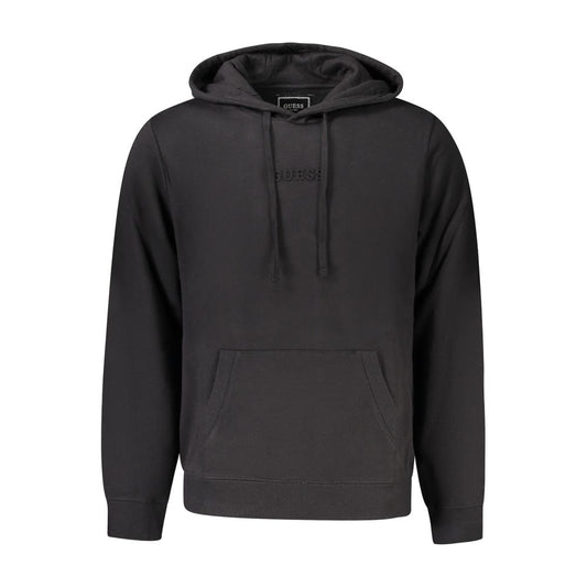 Guess Jeans Black Cotton Men Hoodie with embossed logo, urban style.