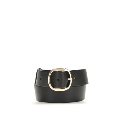 Gabriela Hearst Black Leather Regular Belt with metal buckle, featuring minimalist design, crafted from 100% leather, AW25 season.