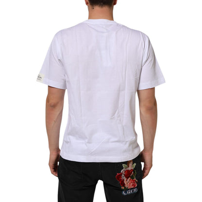 Dolce & Gabbana White Graphic Print Cotton Crew Neck T-shirt