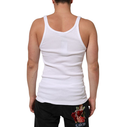 Dolce & Gabbana White Sleeveless Round Neck Tank Top T-shirt, back view, featuring soft cotton and regular fit, perfect for men.