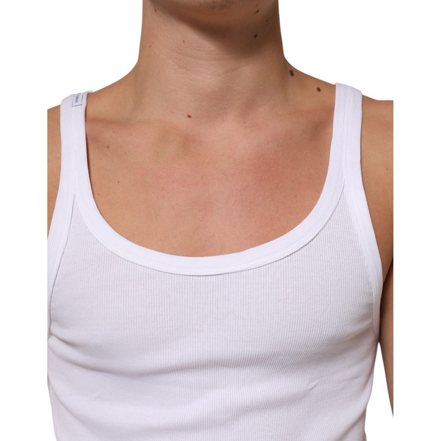 Dolce & Gabbana White Sleeveless Round Neck Tank Top T-shirt, 100% cotton, regular fit, men's fashion, Italian made, comfortable style.