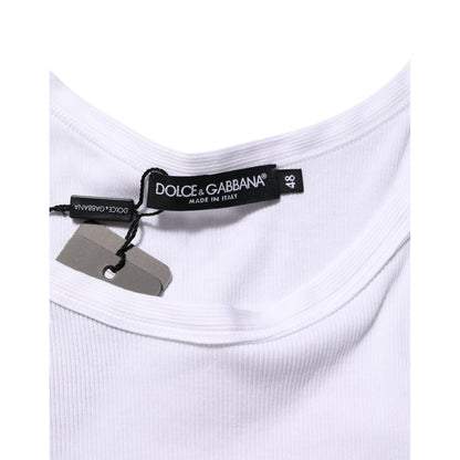 Dolce & Gabbana White Sleeveless Round Neck Tank Top T-shirt with brand tag and round neckline detail, 100% cotton.