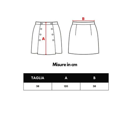 Size chart for Tom Ford Black Viscose Long Skirt with measurements in cm showing waist and length.