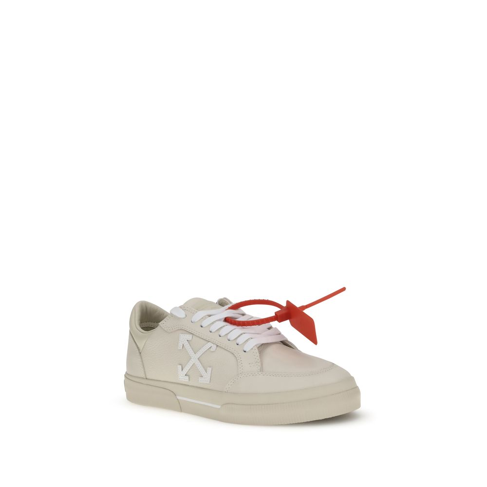 Off-White Beige Leather Low Top Sneakers with Arrow motif and Zip Tie tag