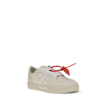 Off-White Beige Leather Low Top Sneakers with Arrow motif and Zip Tie tag
