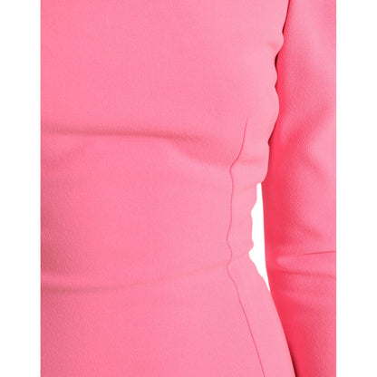 Dolce & Gabbana Pink Polyester Long Sleeves Sheath Midi Dress showing detailed close-up of fabric and stitch pattern.
