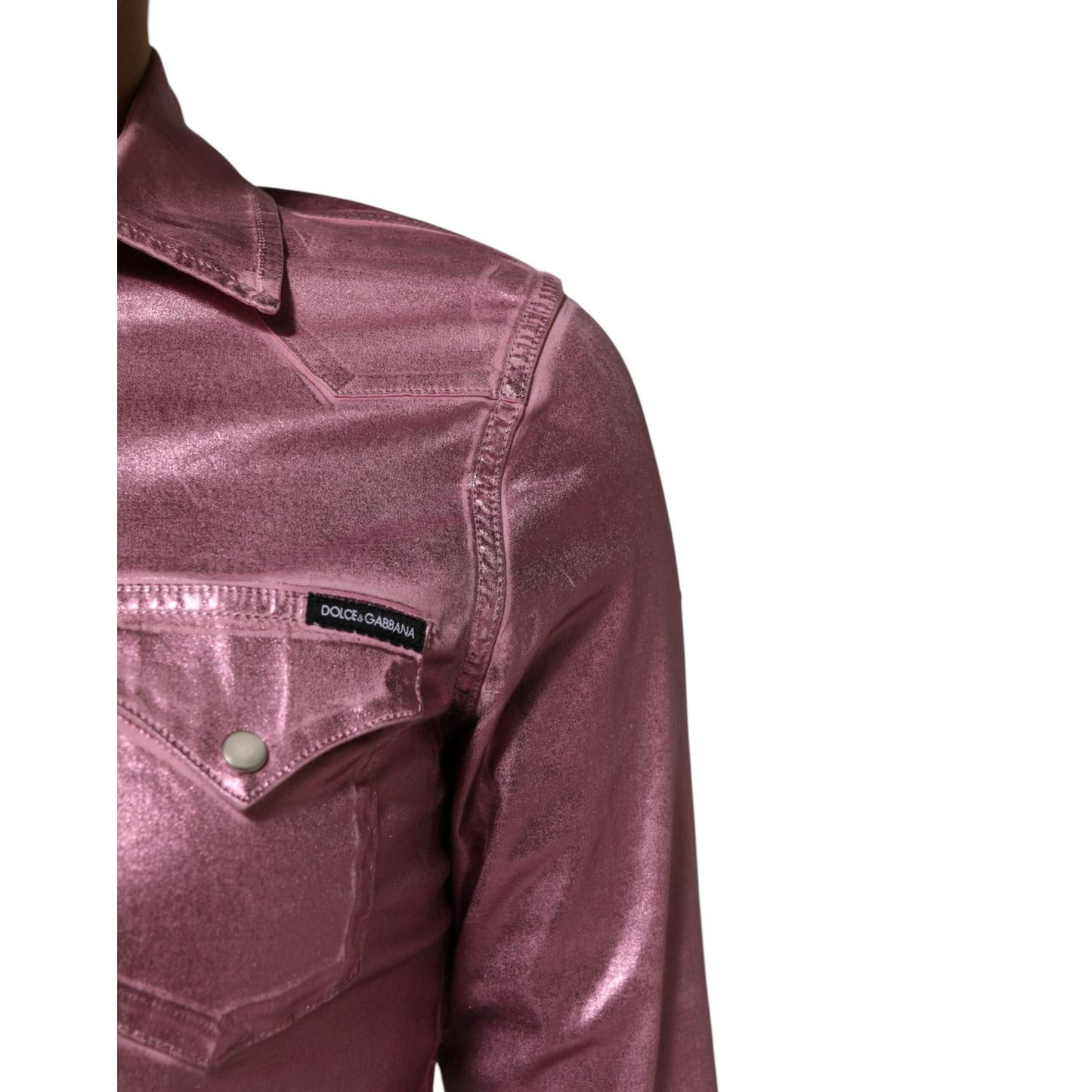 Dolce & Gabbana Pink Cotton Stretch Collared Cropped Jacket, luxury fashion, soft pink hue, long sleeve, stylish and versatile.