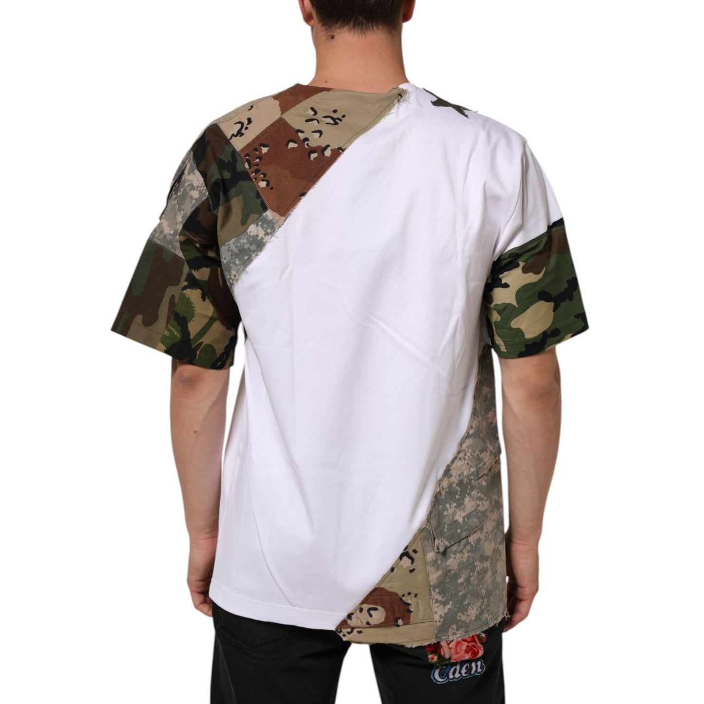 Dolce & Gabbana White Camouflage Patckwork Men Cotton T-shirt