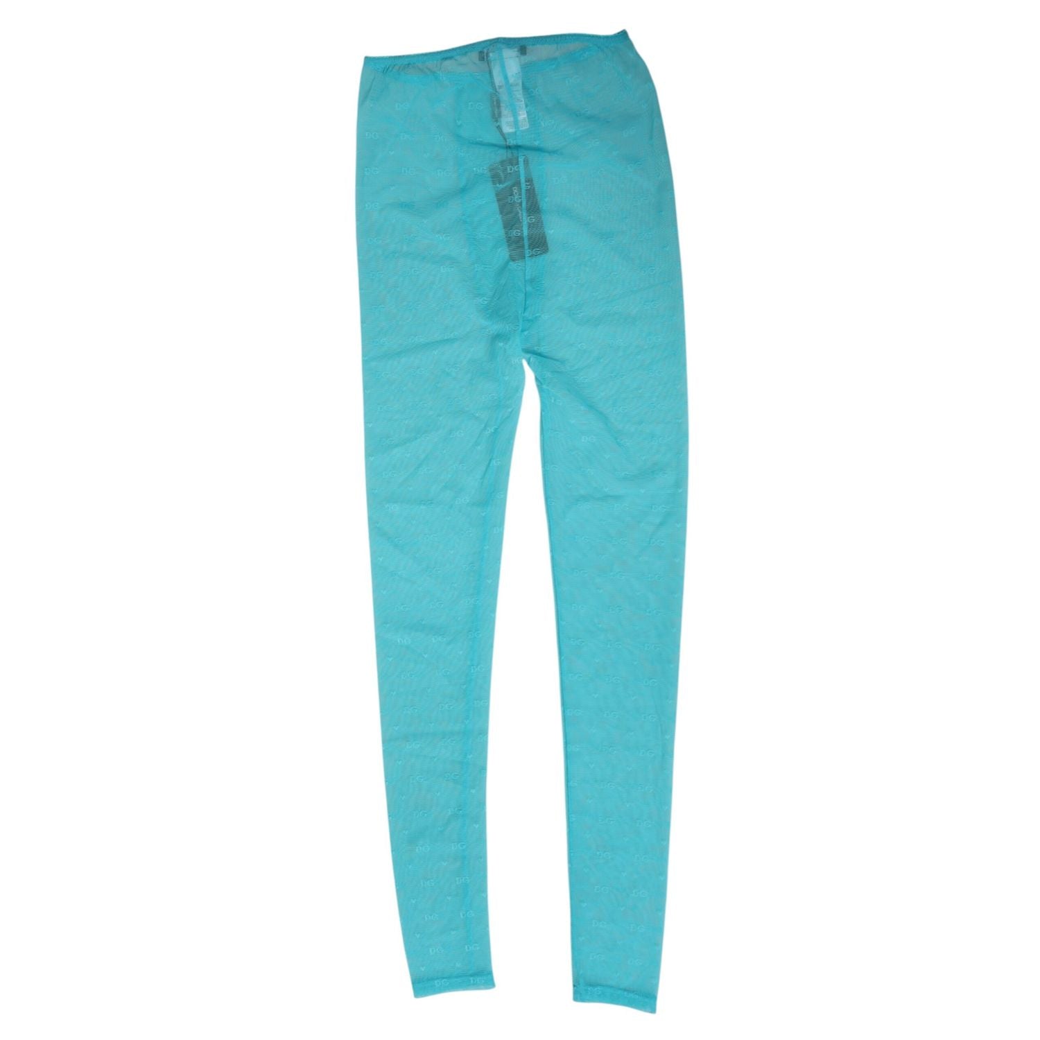 Dolce & Gabbana Light Blue Nylon Logo Lace Leggings Pants Underwear