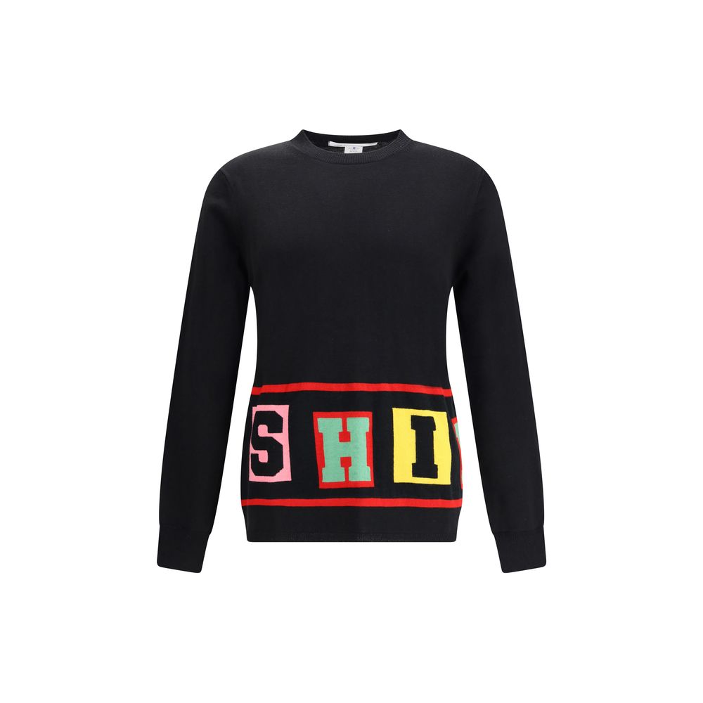 Comme Des Garçons Black Marabou Sweatshirt with colorful lettering, crewneck, long sleeves, and minimalist design for AW25.
