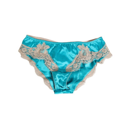 Dolce & Gabbana Blue Silk Satin Floral Lace Trim New Slip Underwear