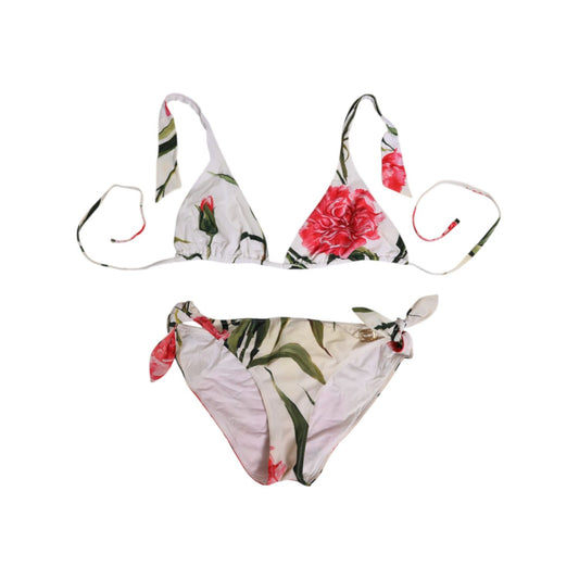 Dolce & Gabbana White Floral Swimsuit 2 Piece Top Bottom Swimwear