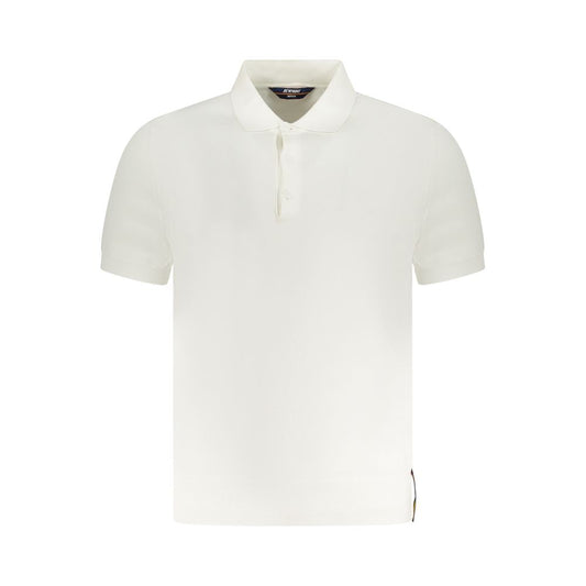K-WAY White Cotton Sweater, short-sleeved, featuring 3 buttons and logo, perfect for casual wear.