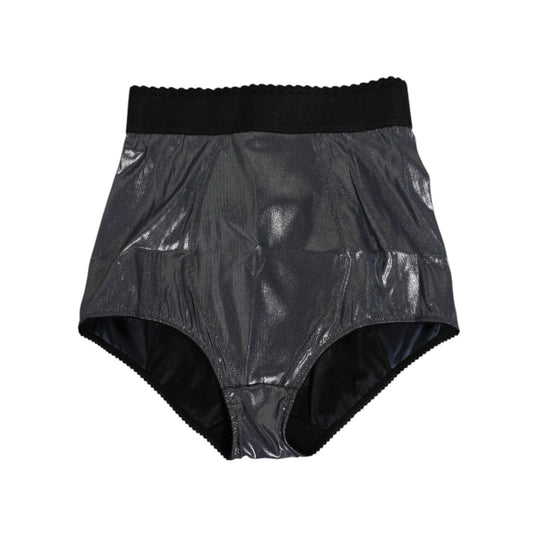 Dolce & Gabbana Gray Silk Stretch Slip Girdle Panty Underwear with black waistband, made in Italy.