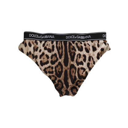 Dolce & Gabbana Brown Leopard Nylon High Waist Panty Underwear with leopard print and logo waistband, made in Italy.