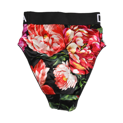 Dolce & Gabbana Black Floral Print High Waist Panty Underwear