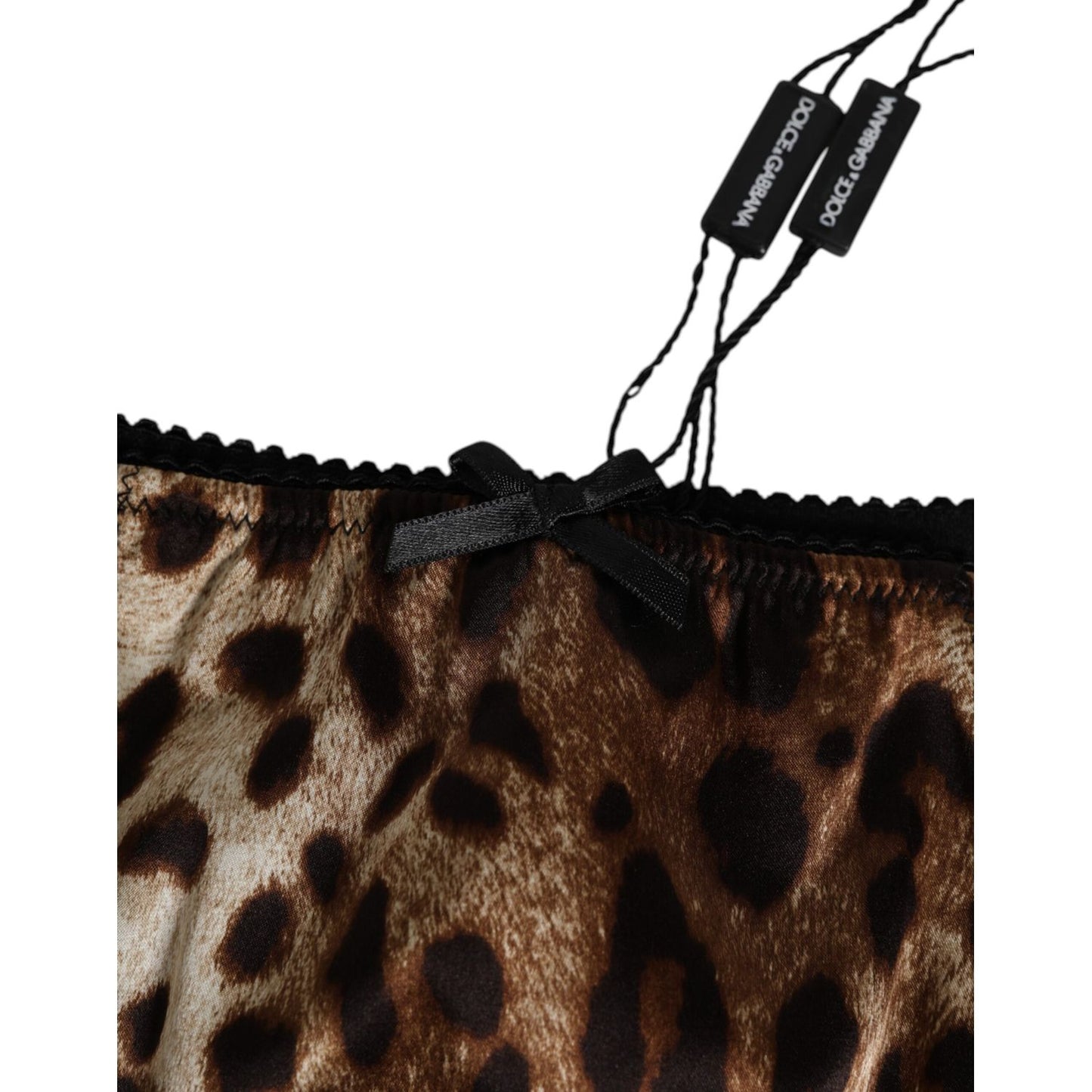 Dolce & Gabbana Brown Leopard Silk Mid Waist Panty Underwear featuring signature leopard print and logo tags, elegant and stylish.