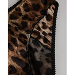Close-up of Dolce & Gabbana Brown Leopard Silk Mid Waist Panty Underwear with leopard print and lace details.