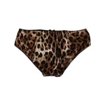 Dolce & Gabbana Brown Leopard Silk Mid Waist Panty Underwear in signature leopard print, mid-waist fit, made in Italy.