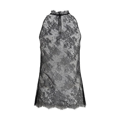Sleeveless Alexander McQueen Black Polyamide Top with lace design and button closure, perfect for sophisticated looks, AW25 collection.