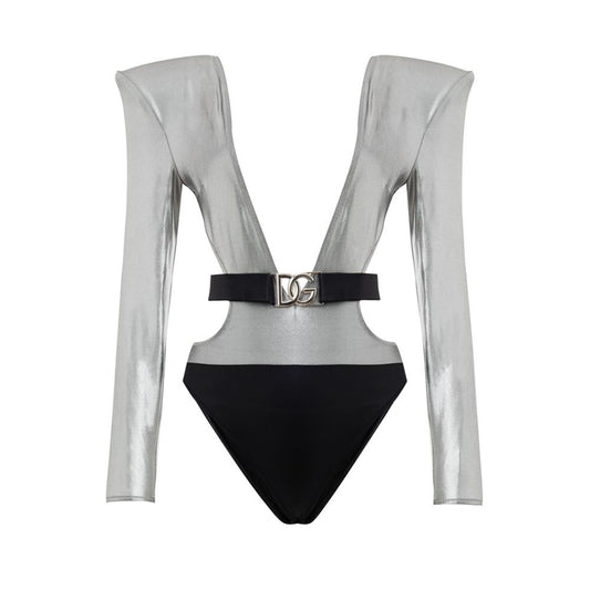 Dolce & Gabbana Gray Viscose One-Piece Swimsuit