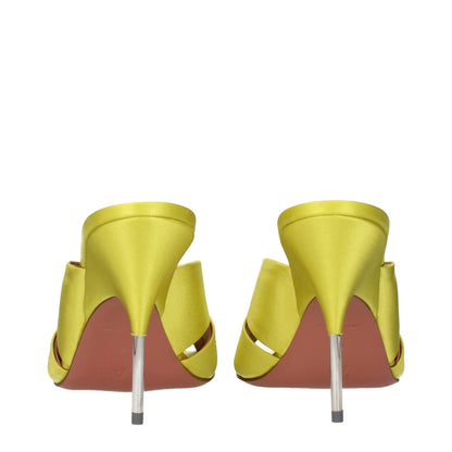 Rear view of Amina Muaddi Green Satin Stiletto Heel Sandals showcasing glossy satin finish and sleek heel design.