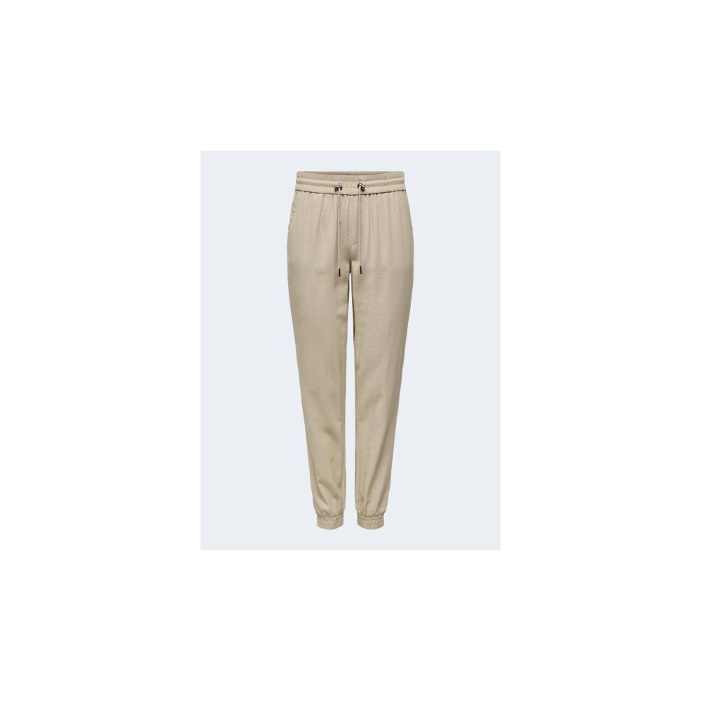 Only Beige Viscose Casual Pants with elastic cuffs and pull-up design for a stylish and comfortable fit.