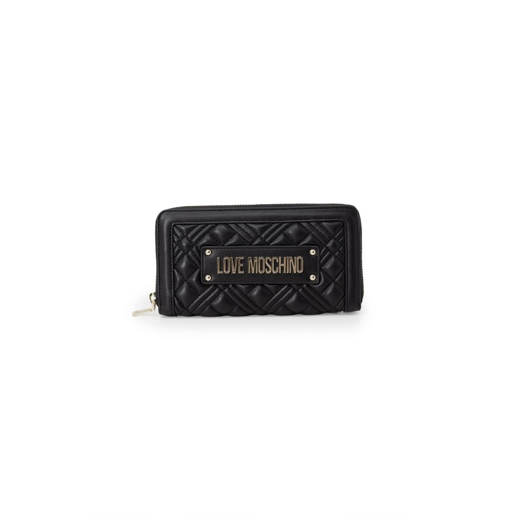 Love Moschino Bicolor Polyethylene Wallet with quilted eco-leather design and metal logo plaque on the front, elegant and practical.
