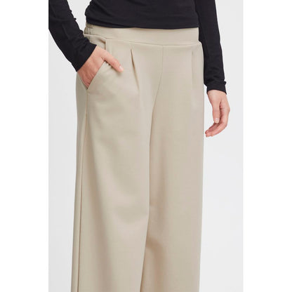 ICHI Beige Recycled Polyurethane Casual Pants
