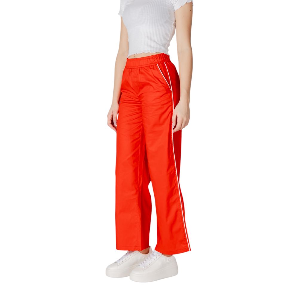 Only Red Cotton Casual Pants