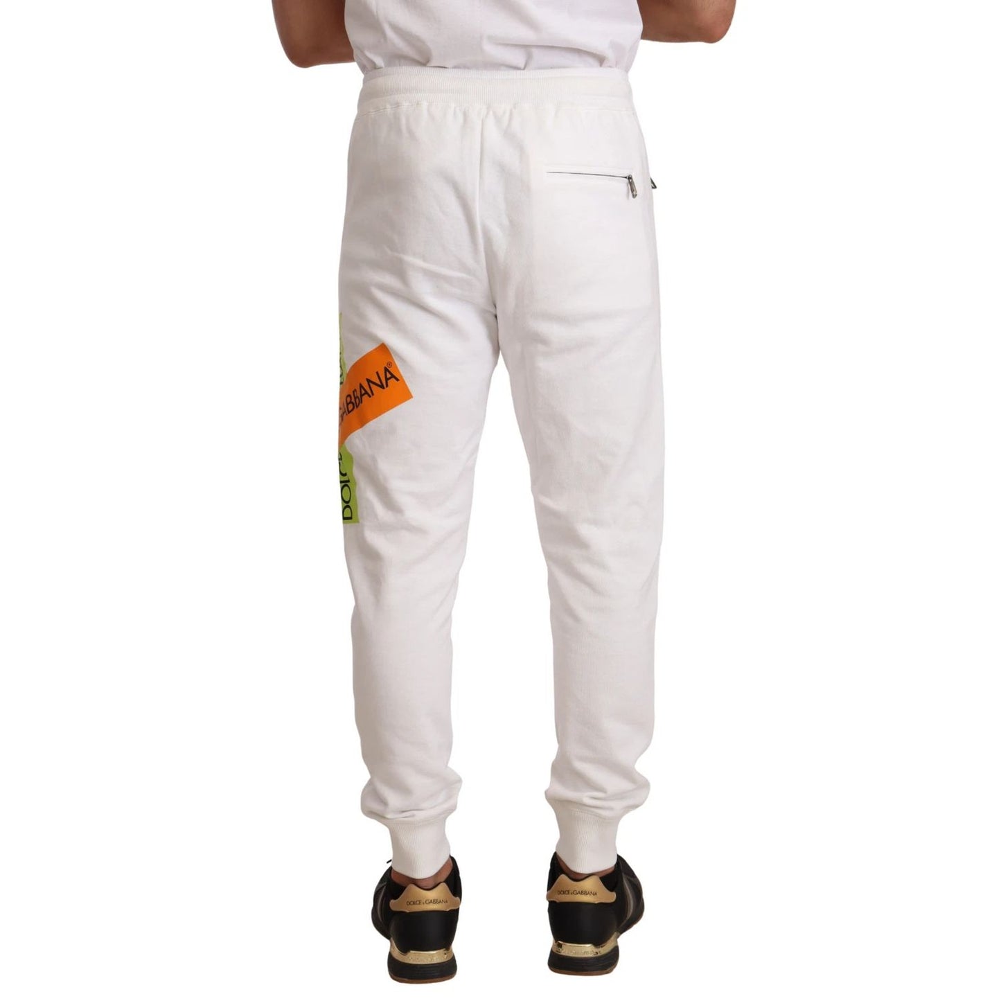 Dolce & Gabbana White Cotton Logo Patch Sweatpants Jogging Pants