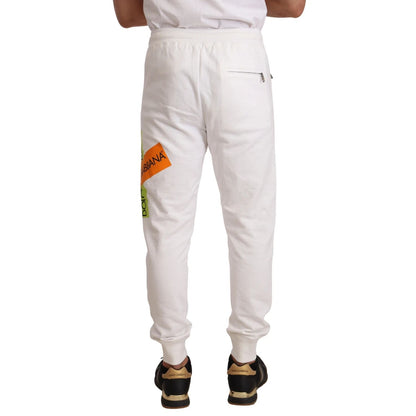 Dolce & Gabbana White Cotton Logo Patch Sweatpants Jogging Pants