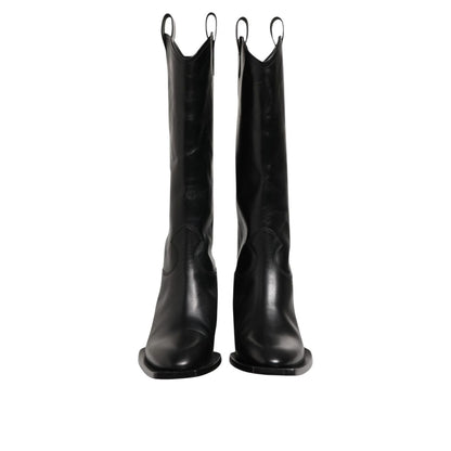 Dolce & Gabbana Black Leather Over The Calf Biker Boots Shoes