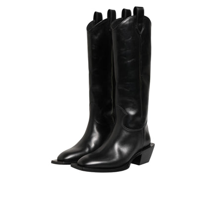 Dolce & Gabbana Black Leather Over The Calf Biker Boots Shoes