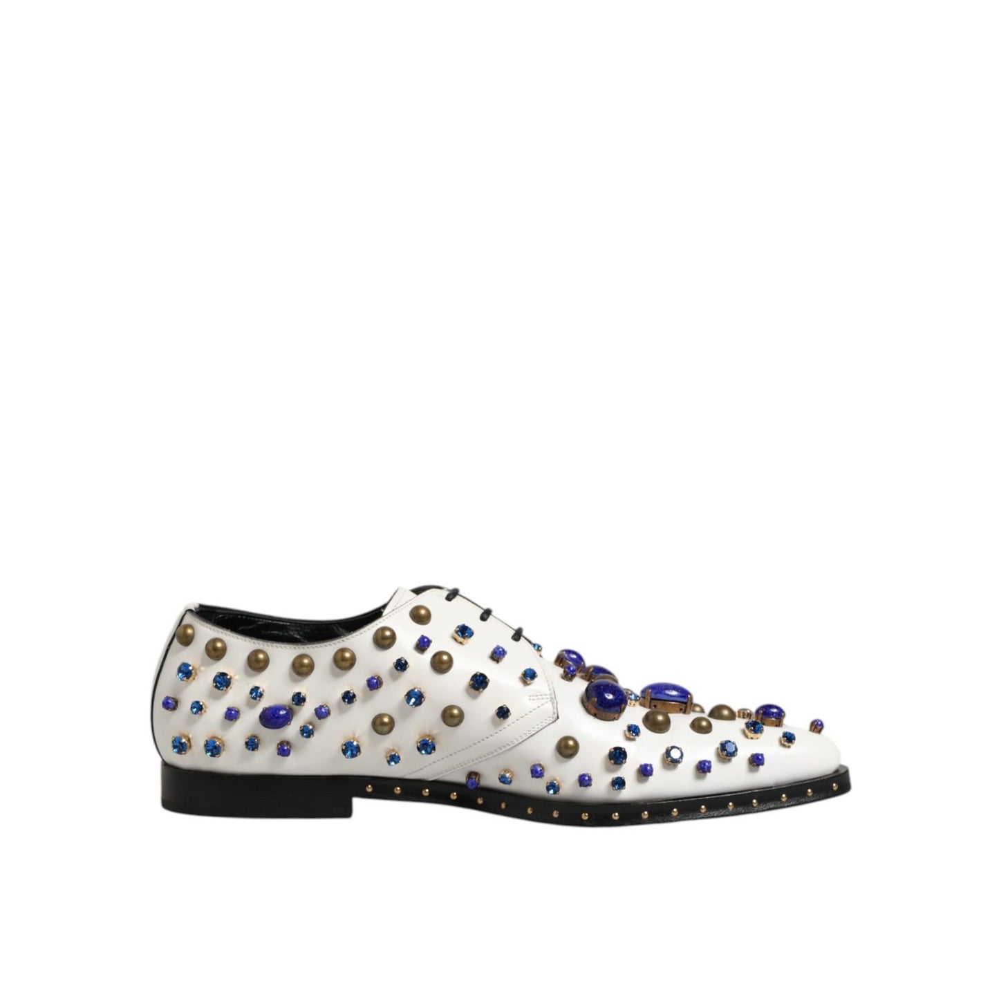 Dolce & Gabbana White Leather Crystals Embellished Dress Shoes