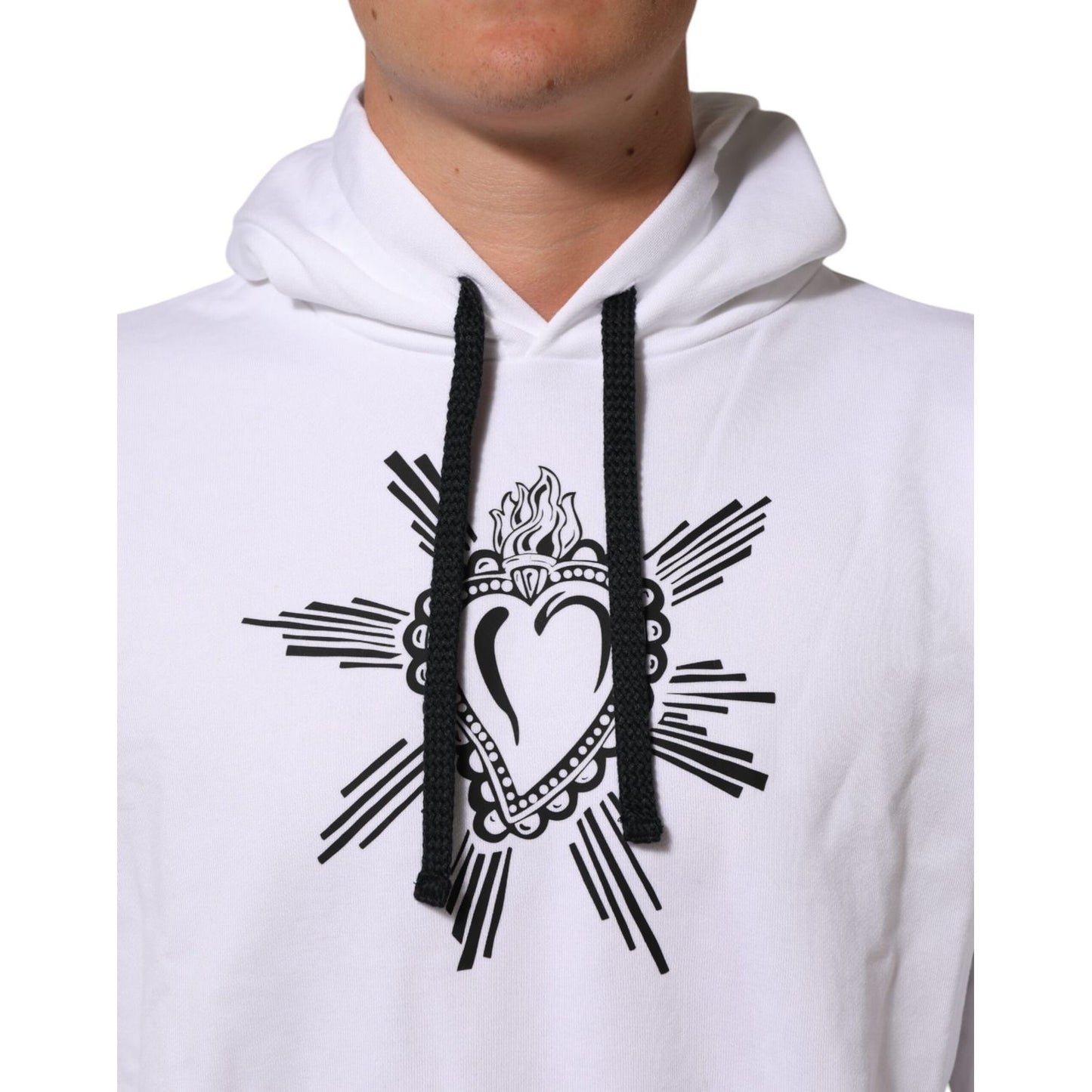 Dolce & Gabbana White Sacred Heart Hooded Sweatshirt Sweater