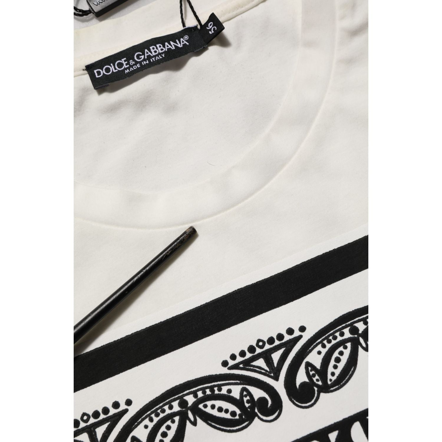Dolce & Gabbana White Cotton Logo Bandana Print Men T-shirt