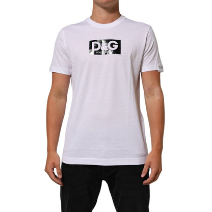 Dolce & Gabbana White Logo Print Cotton Crew Neck T-shirt
