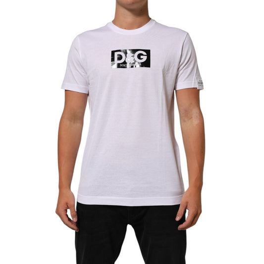 Dolce & Gabbana White Logo Print Cotton Crew Neck T-shirt