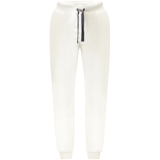 North Sails White Cotton Pant with laced waistband, three pockets, ankle cuff, and logo applique, ideal sports trousers.