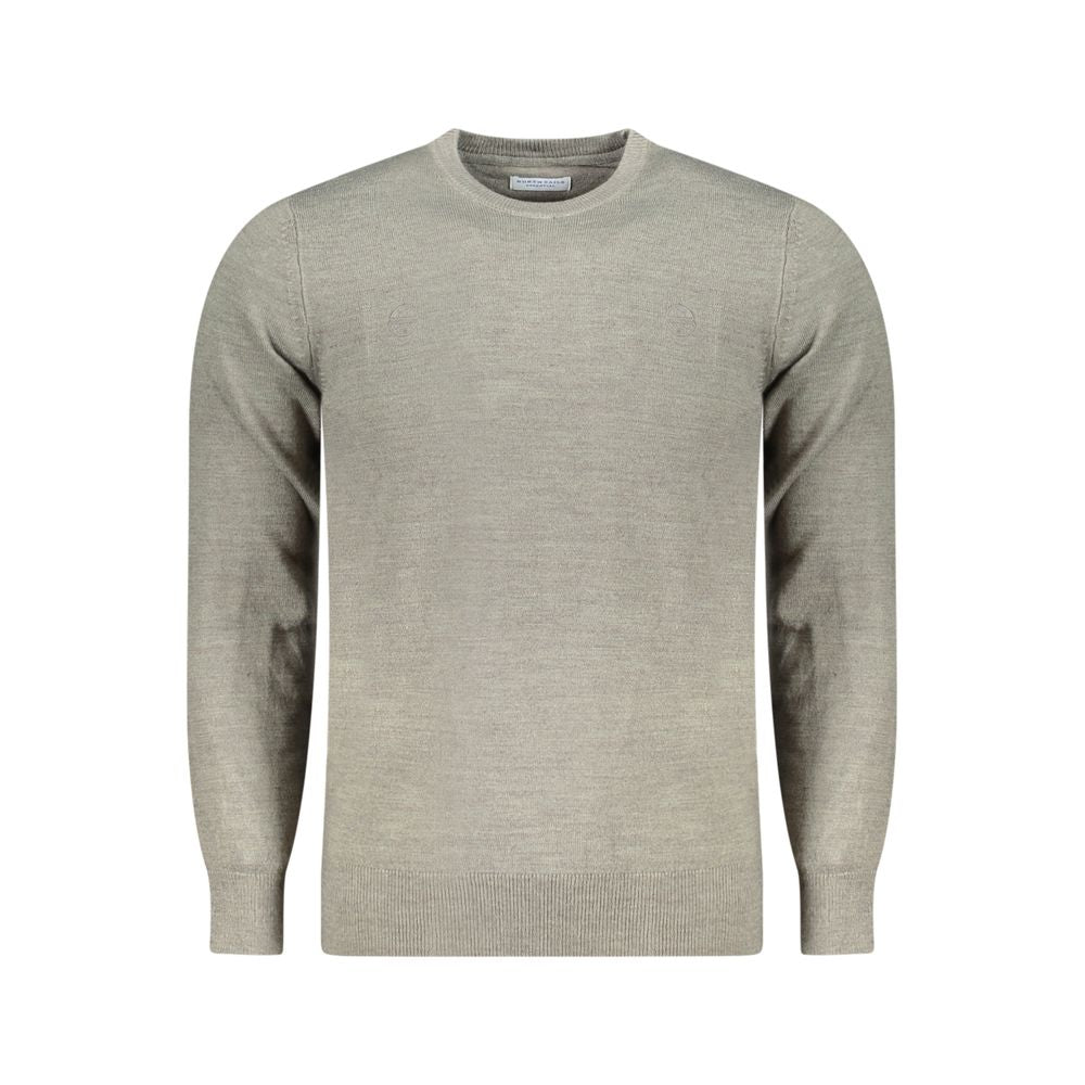 North Sails Gray Nylon Sweater, long-sleeved crew neck with embroidery and logo, stylish fall fashion clothing.