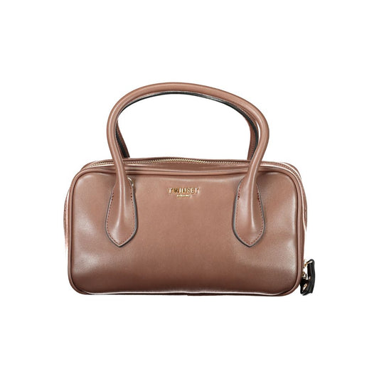 Twinset Brown Polyethylene Women Handbag with adjustable strap and zip closure, ideal for organizing essentials and cards.