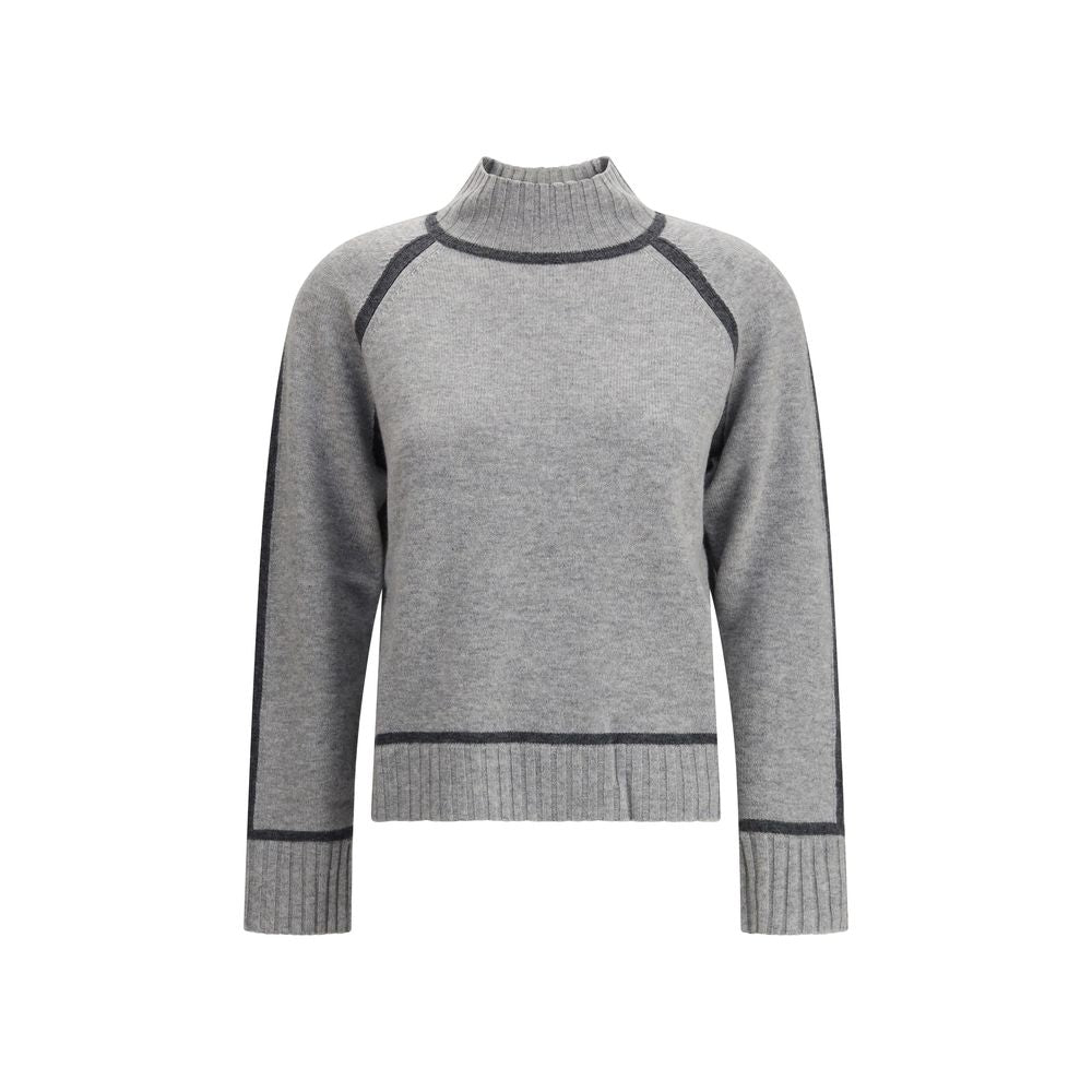Max Mara Gray Wool Sweatshirt with turtleneck and ribbed edges, featuring raglan sleeves and elegant silhouette for versatile wear.