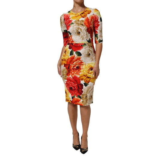 Dolce & Gabbana Multicolor Floral Print Viscose Sheath Dress