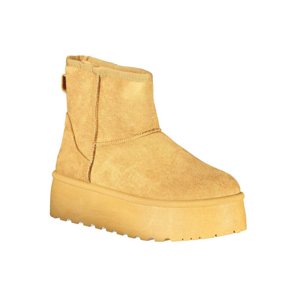 Laura Biagiotti Brown Polyester Women Boot with 4cm wedge, stylish and luxurious footwear for the modern woman, featuring iconic branding.