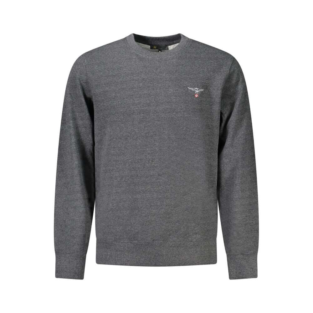 Accademia Militare Gray Cotton Men Sweater with logo embroidery, sustainable and stylish recycled cotton blend, eco-chic fashion for men.